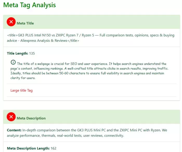 Reporte detallado de errores SEO